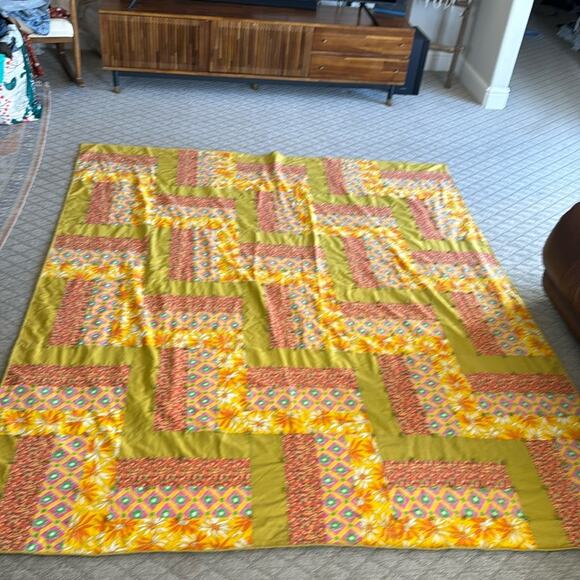 Vintage Other - Vintage patchwork quilted blanket comforter bright colors 70s mid century full